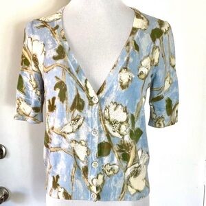 Talbots Floral Faux Pearl Cardigan